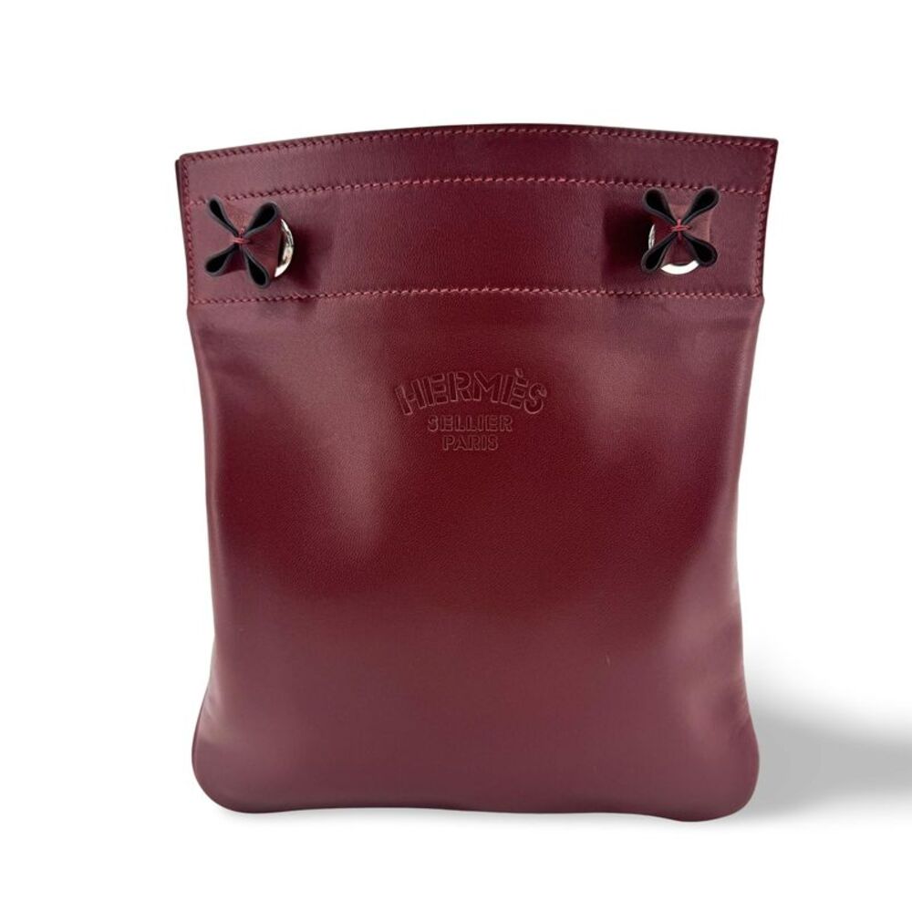 Hermes Aline Milo Lambskin And Swift Burgundy Leather Handbag